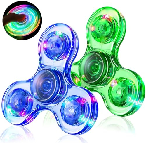 Gigilli Fidget Spinner 2 Pack,Party Favors LED Light Fidget Spinner Spielzeug für Kinder, Stressabbau Anti Angst sensorisches Spielzeug,Dunkelblau & Grün