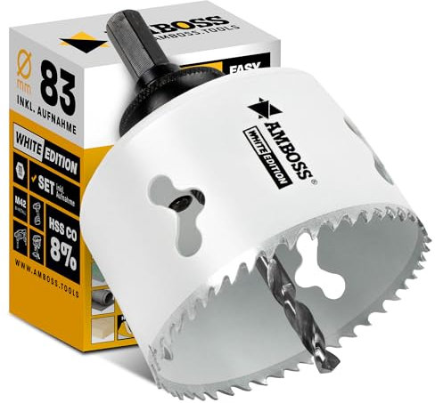 Sierra perforadora de 83 mm – yunque bimetal (incluye montaje estándar de 6 cantos) ideal para pared hueca, foco LED, enchufe en placas de yeso y madera