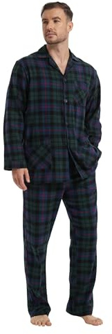 kolipajam Conjunto de pijama de franela de algodón 100% para hombre teñido en hilo, parte inferior acogedora con bolsillos, cinturilla con cordón, pijamas de invierno para hombre, XL