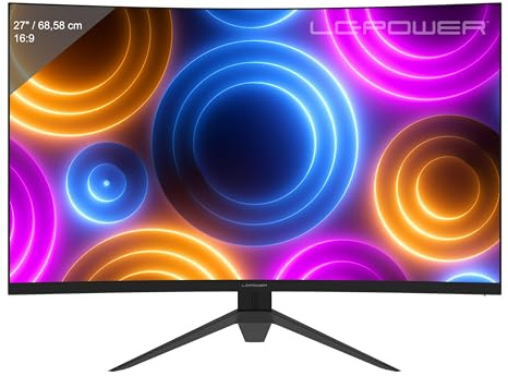 LC-POWER LC-M27QC 27 Zoll Curved Gaming Monitor, QHD Auflösung von 2560 x 1440, 180 Hz, 1500R, 4000:1, VA-Panel, AMD FreeSync, 1 ms MPRT, 125,1% sRGB, 93,8% DCI-P3, DP/HDMI, Schwarz