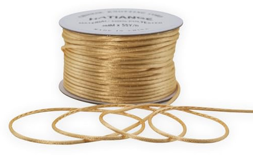 Nylon-Satinschnur 2 mm Rattail-Schnur, Champagner – 50 m Chinesische Knotenschnur, Rattenschwanz-Seidenschnur für Armbänder, Halsketten, Schmuckherstellung und Makramee-Borten