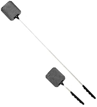 2 Pièces Tapette à Mouche,Main Tapette a Mouches Extensible Tapetteà Poignée Solide Télescopique Noir Chasse Swatter Acier Inoxydable,pour Interieur Tape Fly Guepe Mosquito et Les Insectes