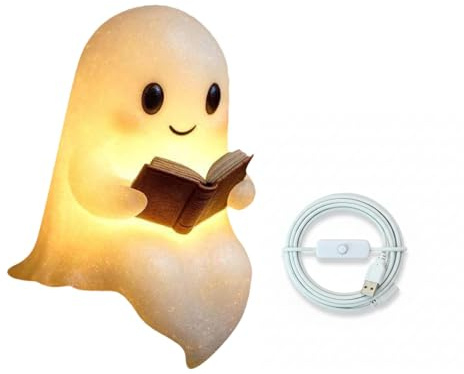Colcolo Nachttischlampe Geisterlampe Buchlampe Usb-version, 11.5 Cm Hoch | Verbesserte USB Süße Geister-Leselampe Deko Geist, 3D Kunstharz Geistfigur für Den Schreibtisch, Nachtlicht für Schlafzimmer