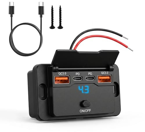 TNSLAND USB-uttag 12 V husbil installation 4 port 76 W med strömbrytare dubbel 36 W PD & dubbel 18 W QC3.0 ytmonterad billaddare snabbladdare USB inbyggt uttag husbil för husvagnar bilar lastbilar