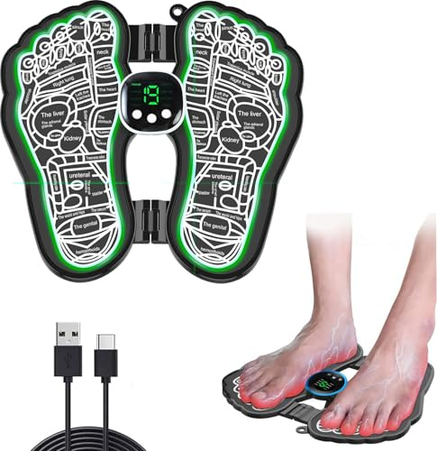Rechargeable EMS Foot Massager Mat Foldable Electric Foot Stimulator Pad,8 Massage Modes 19 Adjustable Intensities Portable Foot Circulation Device for Sore Feet,Fatigue Relief, Home Office Travel Use