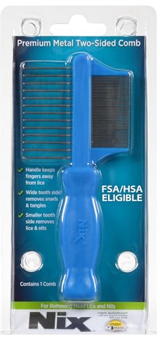 Nix Lice Removal Comb, 2-Sided, Dual-Action Lice Comb for Removing Tangles, Lice & Nits