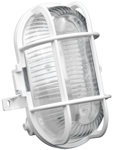 Brennenstuhl Plafoniera Ovale da Parete o Soffitto, Portalampada con Griglia in Plastica Resistente, Attacco E27, Max 60W, Applique per Interno & Esterno, IP44, Bianca