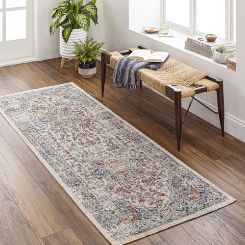Livabliss Safi Outdoor wetterfest - In und Outdoor für Balkon 80x220 cm, Terrasse, Garten, Küche - e Boho Style für draußen - Blau, Rost und Beige