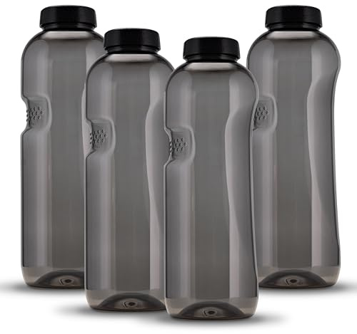 Kavodrink 4 x Tritan Trinkflasche 1,0L Wasserflasche schwarz Sportflasche BPA frei Flasche 1000ml