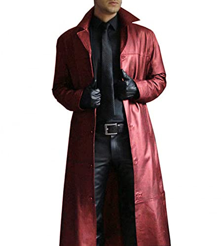 Suncolour Giacche in Pelle Nera da Uomo Cappotti Lunghi in Pelle da Uomo Classic Biker Faux Slim Fit Moto Cappotto Lungo
