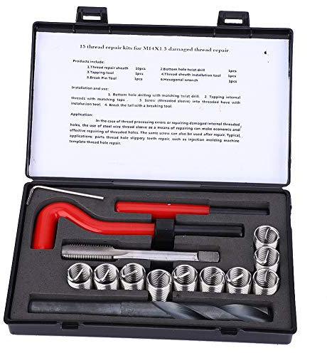 15 Stück M14x1,5 Gewindereparaturwerkzeugsatz, Innengewindeeinsätze Helicoil Reparaturzubehör-Sortiment-Kit