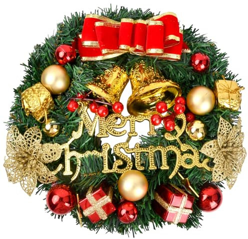 Jinlaili 30 cm Couronne de Noël, Couronne de Noël Artificiel, Couronne Fleurs Artificielle, Couronne de Décoration de Noël, Décoration de Guirlande Artificielle, Couronne Décorative Noël (B)