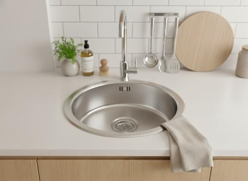 Faizee Möbel | Edelstahl Einbauspüle, Küchenspüle, Spülbecken & Spüle Küche – Hochwertige, robuste Edelstahlspüle, ideal als Waschbecken in der Küche (ohne Armatur, Ø 42)