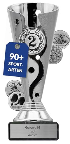 pokal-fabrik Pokal mit Gravur Wunschtext – Gold, Silber & Bronze Trophäe mit Sportart Emblem nach Wahl – Personalisierte Auszeichnung für Fußball WM & andere Sport Events – 15,5 cm inkl. Marmorsockel