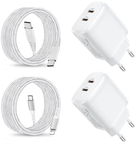 Cargador iPhone Carga Rapida,25W Cargador para iPad Pro 13/12.9/11/Air 2 3 4 5/Mini 2-6/iPad 4 5 6 7 8 9 10 Generación A16 2015,iPhone 16 Pro/16 Pro Max/15 14 13 12 Carga Rapida Enchufe USB C y Cable