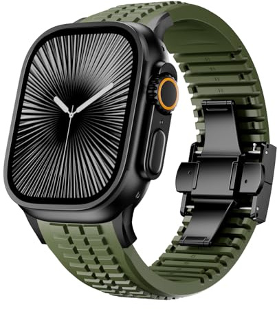 VKEOO Modern Silicone Watch Band Compatible with iWatch Ultra 2 / Ultra/Series 10 9 8 7 (44mm 45mm 46mm 49mm), Sport Strap with Folding buckle, Rugged Heavy Duty Modern Design for Men