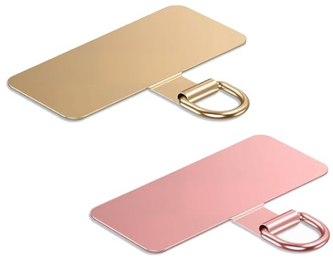 Lammcou Patch pour Lanière Téléphone, Pads en Acier Inoxydable pour Coque de Smartphone, Support Universel pour Housse & Bracelet Main Libre, Phone Tether Tab (2, Noir & Pink, 4.8 * 2cm)
