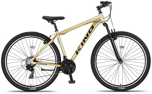 DEPORBIKES Bicicleta montaña Adulto 29 Pulgadas | Cuadro de Aluminio + 21 Velocidades Shimano + Suspensión Delantera con Bloqueo + Frenos V-Break | Bicicleta montaña Segura y Resistente (Oro)
