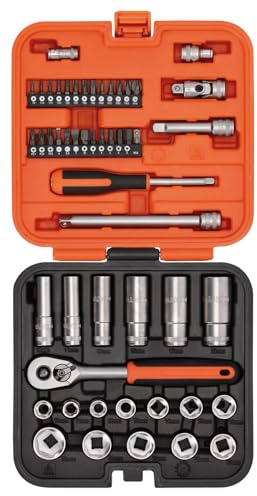 Bahco S51MC3H 51-Piece Socket & Bit Set – 1/4 and 3/8 Drive | Chrome Vanadium Steel | Professional Tool Kit with Ratchet, Sockets & Accessories for DIY and Mechanical Use -