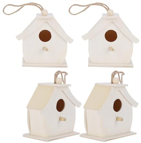 Xiuganpo Mini Casa para Pájaros única de Madera, Refugio Seguro, Adornos Colgantes para Patio de Jardín, Juego de 4, Adecuado para Todos los Pájaros, 2,8x1,6x2,8 Pulgadas