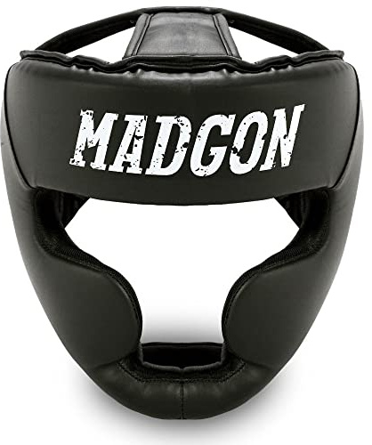 MADGON Casco de Boxeo con Increíble Protección de Impactos – Protector de Cabeza Boxeo Completo – Visión Ideal y Mínima Sudoración – Artes Marciales, MMA, Kick Boxing, Sparring – Incluye Bolsa