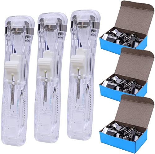 YUANQIAN Dispensador portátil de clip de almejas de papel portátil con 150 clips de repuesto de metal de acero inoxidable, documentos, oficina, hogar, escuela (paquete de 3, 150 clips plateados)