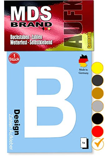 MDS Brand 10cm Design Buchstaben Aufkleber Selbstklebende Klebebuchstaben | Wetterfest Alphabet zum Aufkleben für Briefkasten, Auto, Mülltonne, Vinyl Buchstaben für Außen & Innen (Weiss, B)