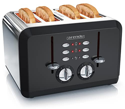 Arendo - Automatik Toaster 4 Scheiben in Edelstahl - bis zu vier Sandwich und Toast-Scheiben - Bräunungsgrad 1-6 - Aufwärm- und Auftaufunktion - Krümelschublade - 1630 Watt - GS zertifiziert