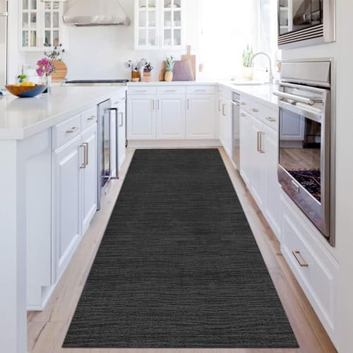 Lange Teppichläufer für den Flur, schwarz, 1,5 m, 2 m, 2,5 m, 3 m, 3,5 m, 4 m, 4,5 m, 5 m, 6 m, rutschfeste Gummirückseite, Küche, schmaler Läufer, extra lange Bodenmatte für Treppen, Eingangsbereich