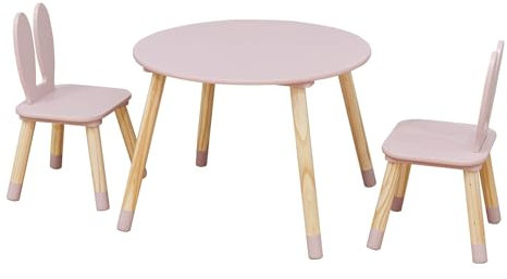 Rebecca Mobili Set Tavolino e 2 Sedie per Bambini, Tavolo Bambini con Seggiole, Rosa Marrone, MDF Pino, per Cameretta Asilo - Misure: 44 x 60 x 60 cm / 50 x 28 x 25 cm - Art. RE7017