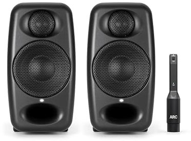 IK Multimedia iLoud Micro Monitor Pro - Coppia - Monitor da studio di riferimento compatti a 2 vie, bi-amplificati, altamente portatili e controllati digitalmente. Incluso microfono ARC. Nero.