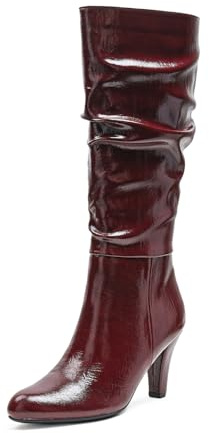 Lotgnimry Knee High Boots Women Stylish Boots High Heel Pointed Toe Side Zipper Fall And Winter Long Tall Boots for Womean (Wine, One size, Adult, Women, 7, Numeric, US Footwear Size System, Medium)