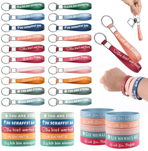 UBERMing 40 Pulseras Motivacionales, 20 Pulseras de Silicona Personalizada 20.2 cm con 20 Llaveros Inspiradores para Fiestas Eventos Graduación y Eventos de la Empresa