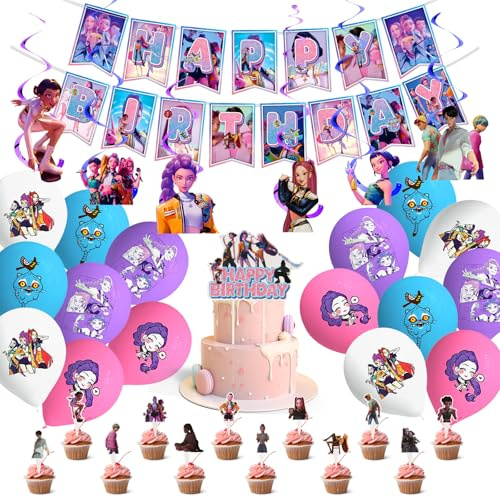 Dem-0n Hun-ters Decorazioni Compleanno, Hunt/rix Forniture per Feste, Compleanno Decorazioni con Festoni, Palloncini, Decorazioni Torta Striscione, -K-p0-p Accessori per Feste