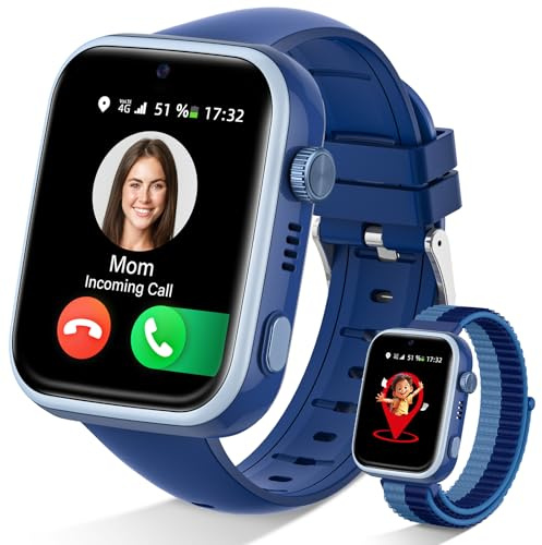 Oliimptek 2026 Nuevo Reloj Inteligente Niño, Smartwatch Niños con Llamadas y GPS, Videollamadas/Chat de Voz/WhatsApp/WiFi/SMS/SOS/Modo Escuela/Dormir/Despertador, IP68 Reloj Niño y Niñas Azul 4-14 Año