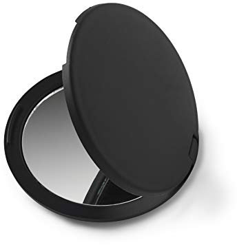 Manicare Compact Dual Sided Folding Pocket Mirror, Round Black Beauty Mirror, Shatterproof Soft Touch Finish, Perfect For Purse, Wallet, Bag And Travel