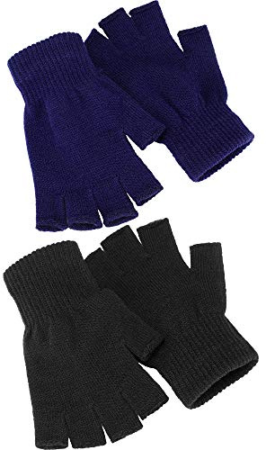 Syhood 2 Pares de Guantes de Medio Dedo Guantes Cálidos Unisex sin Dedos de Invierno para Hombres Mujeres (Negro, Gris)