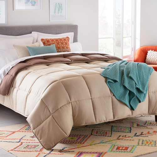 Linenspa Trapunta in Microfibra – Piumino 4 Stagioni – ultra morbido – Piumone Singolo (135 x 200 cm) – Sabbia/Moka