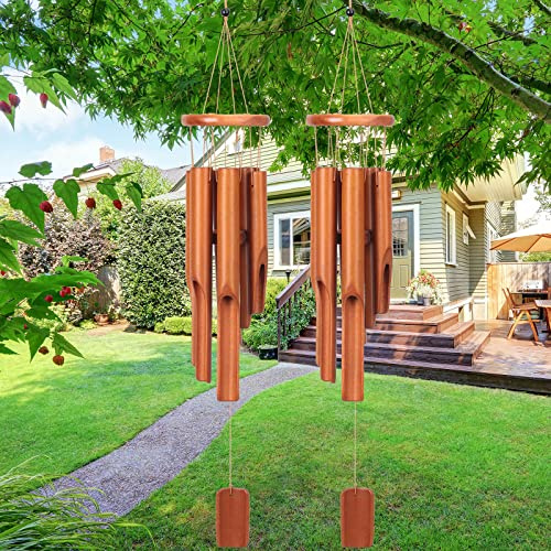 Vinsot 2 Pieces Bamboo Wind Chimes for Outside 30 Inches Wooden Classic Zen Rustic Chimes Deep Tone with Wind Catcher for Relaxation Patio Garden Indoor (Classic Bamboo)