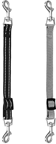 Zngou 2 Pcs Dog Collar Connector, Double Ended Clip Strap Dog Collar Backup Clip Reflective Nylon Collar Leash Collar Backup Dog Collar for Dog Puppies(Black, Gray)