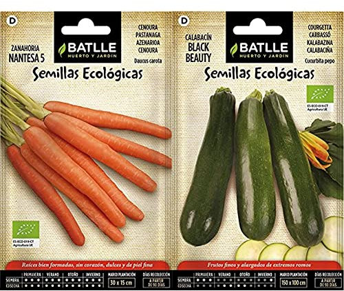 Semillas Ecológicas Hortícolas - Zanahoria Nantesa 5 - ECO - Batlle & Calabacín Black Beauty - ECO