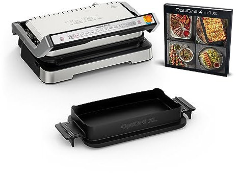Tefal OptiGrill 4in1 XL Kontaktgrill mit Backschale, Aufklappbar, Tischgrill, 12 Programme, Garstufenanzeige, Elektrogrill, Backofen, GC784D10