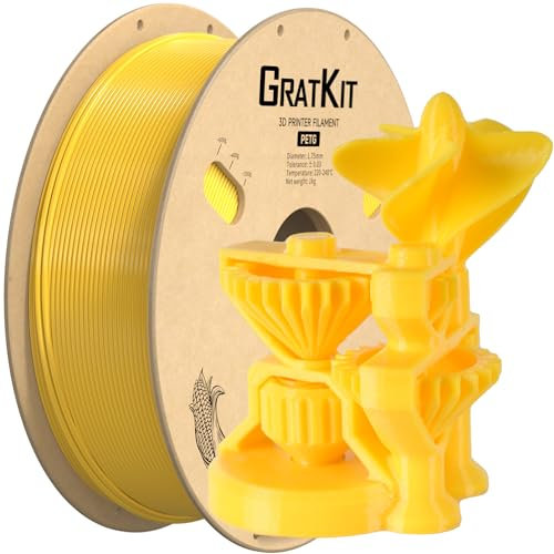 GratKit PETG 3D-Drucker Filament 1,75mm 1kg Spule, 3D-Druck Filament±0,03mm Präzision, Leicht zu drucken, Gleichmäßige Wicklung, Gelb