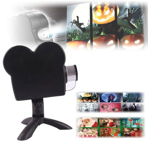 Halloween Christmas Window Projector Light, 12 FX Animated Movies Projection Lamp for Outdoor Or Indoor, Turns Your Curtain into Movie Screens,Black