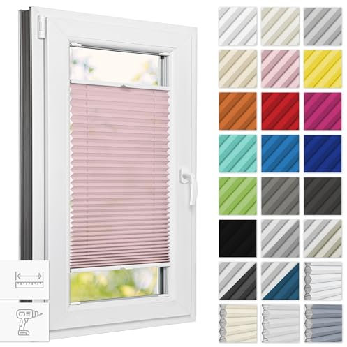 Estika Plissee mit Bohren 85 cm x 120 cm - Rosa - Rollos für Fenster, Jalousien Fenster für innen, Raffrollo, Fenster plissee