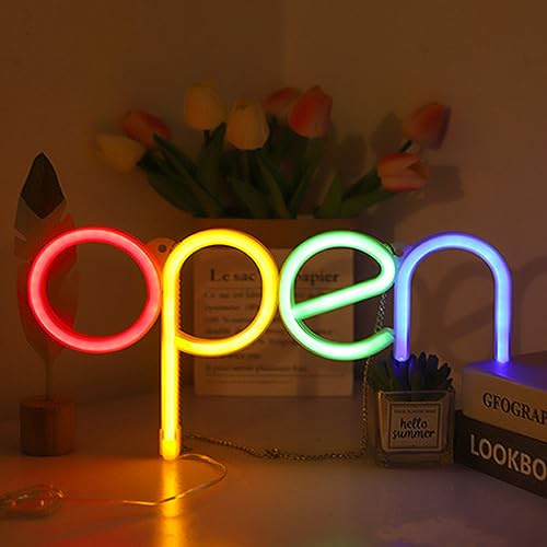 LED neon öppen skylt – öppna skyltar för affärer med USB/batteri 35 x 18 cm öppen neonskylt för butiker restauranger butiker fönster skyltfönster skyltfönster (fyra färger)