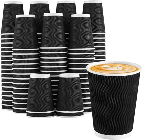 Efforias 500 X 8oz Ripple Coffee Cups - Insulated Triple Walled Takeaway Coffee Cups - Cups for Hot and Cold Drinks for Christmas & Birthdays Parties (Black)