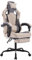 SUKIDA Gaming Stuhl, Ergonomischer Gaming-Stuhl mit Fußstütze, Racing Gaming Chair Kopfstütze Verstellbarer Computerstuhl Höhenverstellbar Lendenwirbelstütze für Homeoffice und Gaming Beige