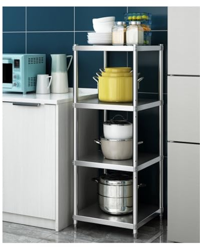 Estante de almacenamiento ajustable de acero inoxidable para lavandería, cocina, baño, estantería de pie con organizadores (35 x 50 x 120 cm)