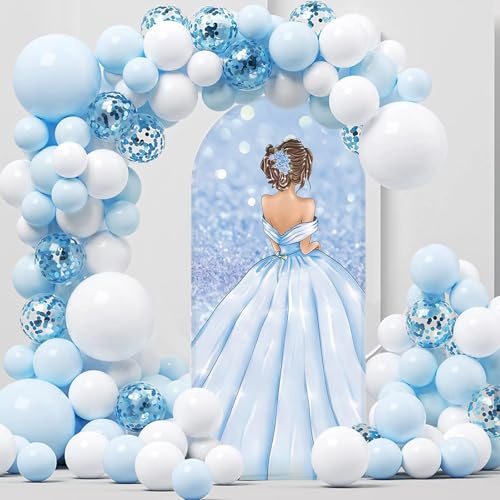 MEHOFOND 3.3 x 7 pies azul ceremonia para adultos vestido de princesa dulce arco telón de fondo redondo marco de arco para fiesta de cumpleaños, boda, novia, ducha, arco Chiara, accesorios decorativos